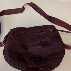 Tory Burch Nylon Burgundy Crossbody Purse (11" x 9" x 3")